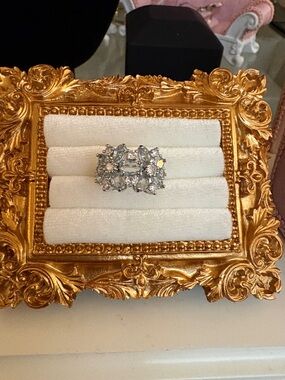 Silver-tone Multi-Stone Cocktail Ring - Sparkling Clear Stones CZ